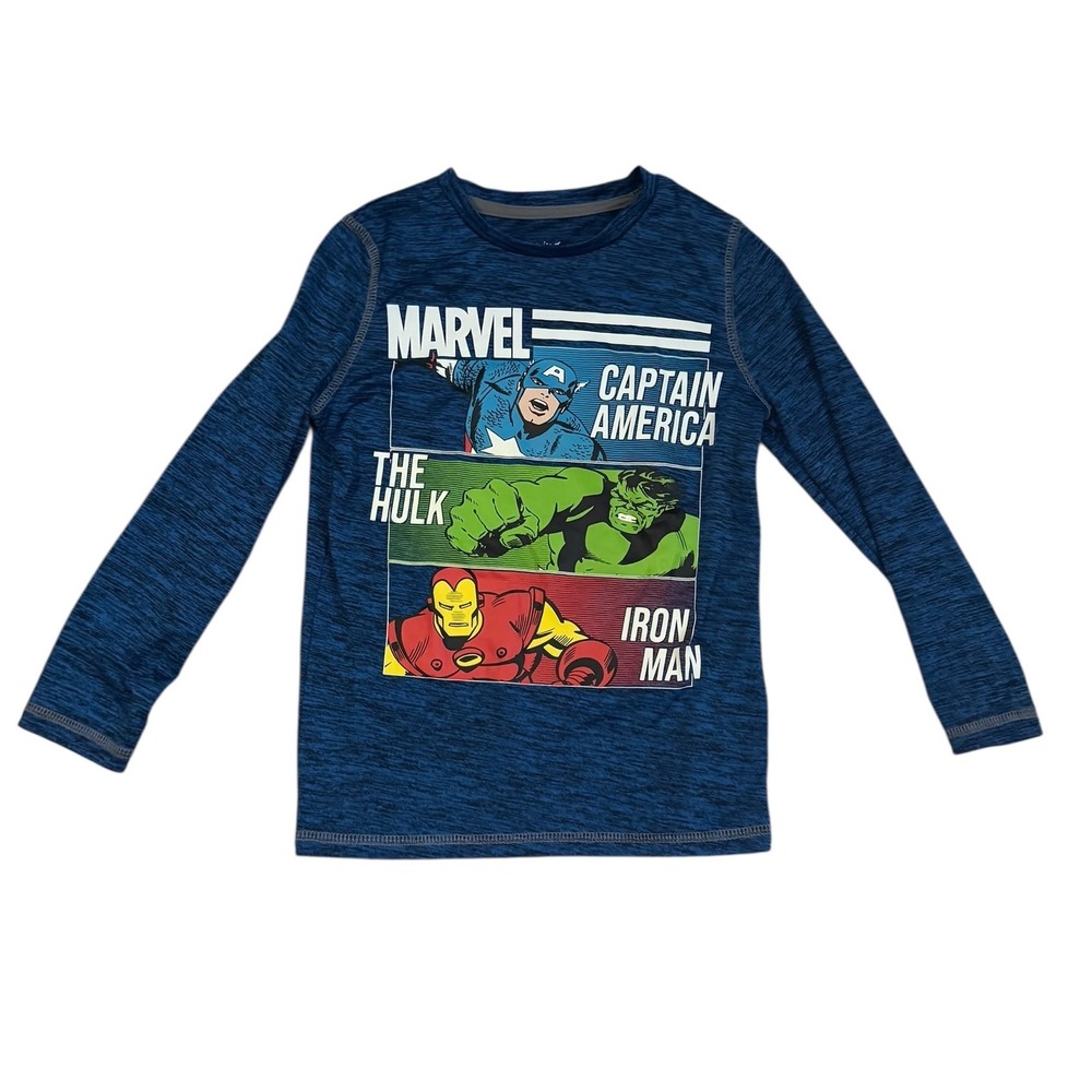Marvel Jumping Beans Performance Captain America Hulk L/S Shirt Blue Boys Size 7